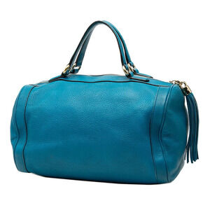Gucci Bag Boston Tassel Blue Handbag Soho Leather GG Interlocking